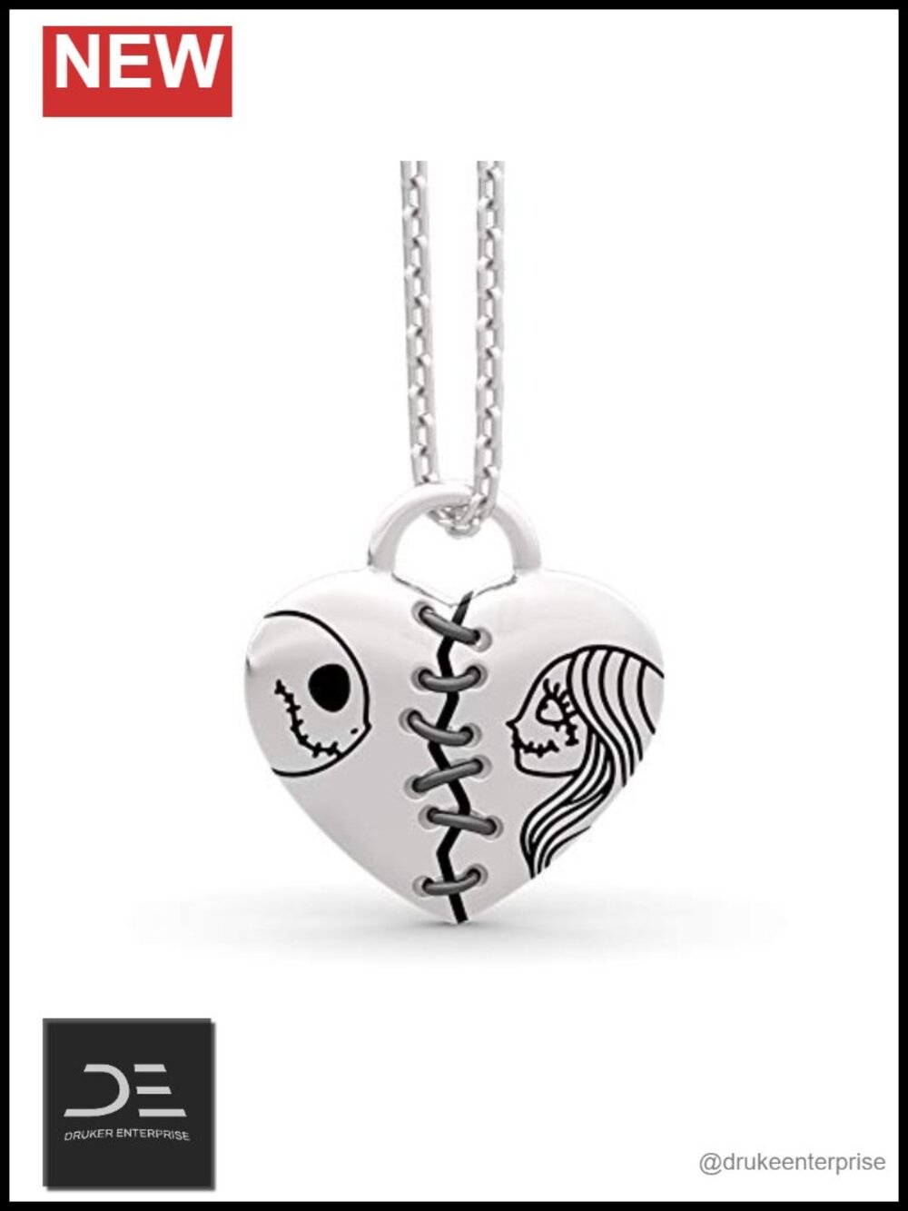 Gothic Love Pendant Necklace 925 Sterling Silver Halloween Jewelry Gift